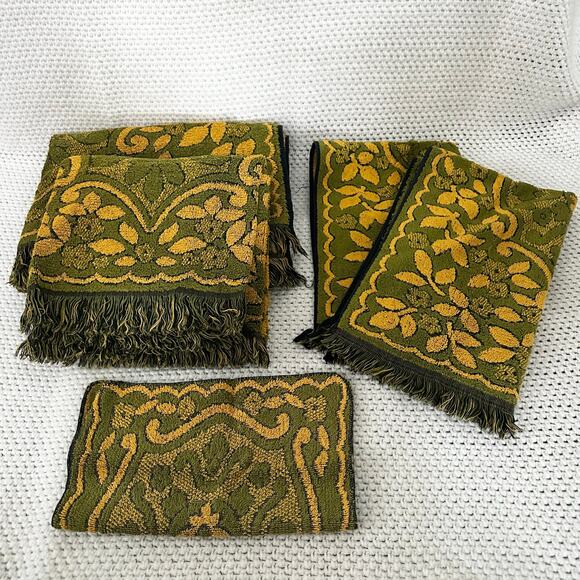 Cannon Other - Cavalier Cannon USA Green Yellow Mid Century Mod Floral Scroll Bath Towel Set 5